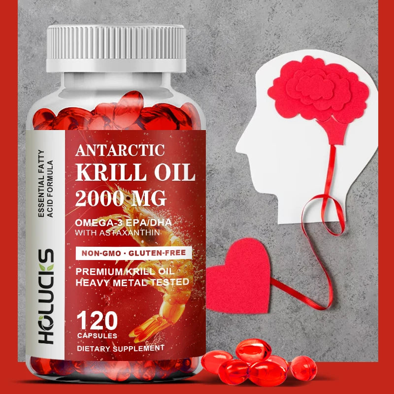 Antarctic Krill Oil Supplement Capsules, with Omega 3,EPA, DHA, Supports Brain & Heart Health, Strong Bone, Joint, Boost Immune