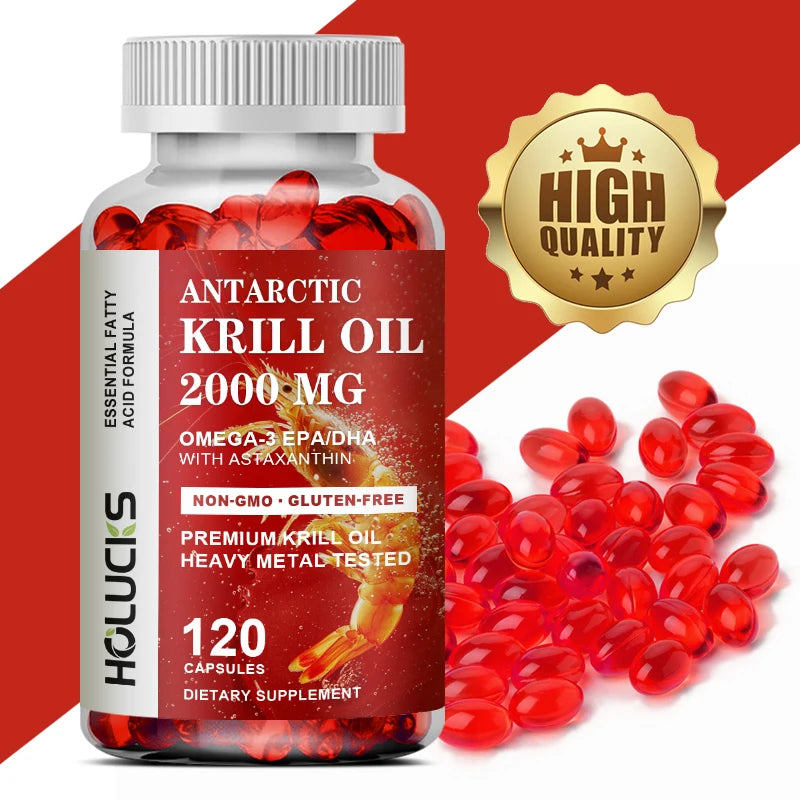 Antarctic Krill Oil Supplement Capsules, with Omega 3,EPA, DHA, Supports Brain & Heart Health, Strong Bone, Joint, Boost Immune