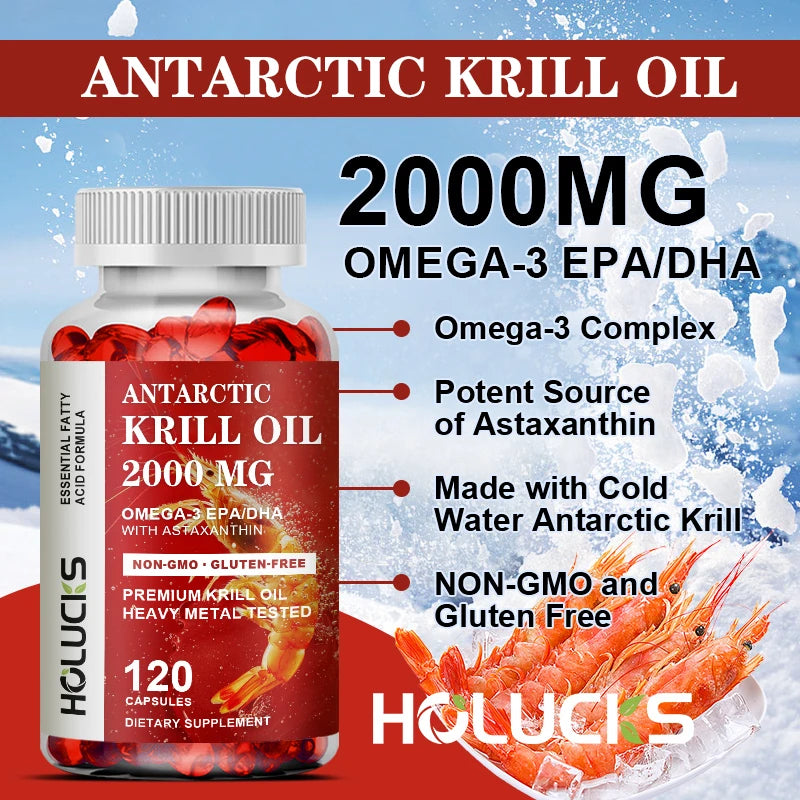 Antarctic Krill Oil Supplement Capsules, with Omega 3,EPA, DHA, Supports Brain & Heart Health, Strong Bone, Joint, Boost Immune