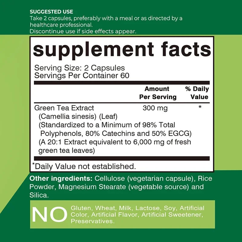 Green Tea Capsules - Promote Metabolism, Efficient Absorption, Healthy Weight Management, Suppress Appetite, Anti-oxidation Vega