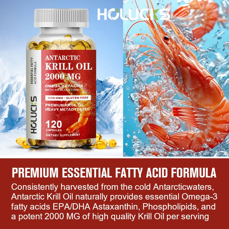 Antarctic Krill Oil Supplement Capsules, with Omega 3,EPA, DHA, Supports Brain & Heart Health, Strong Bone, Joint, Boost Immune