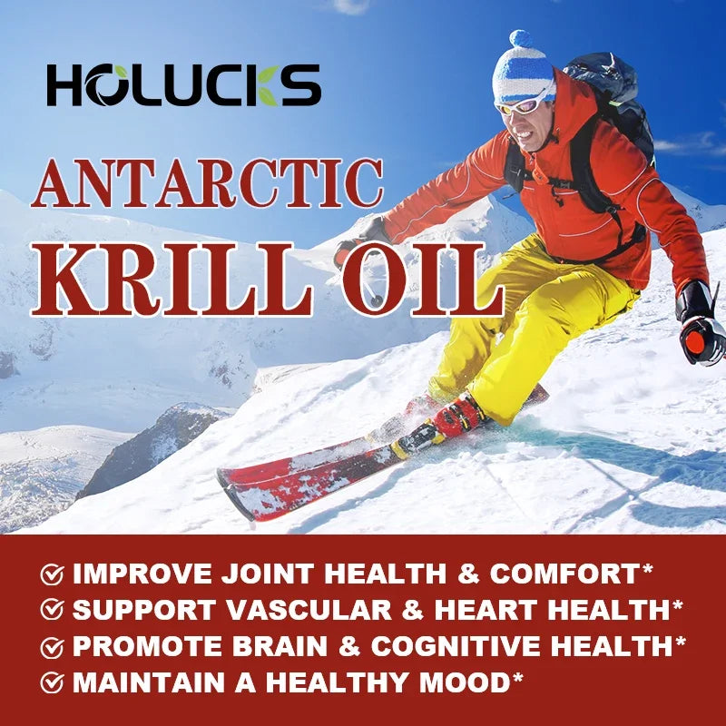 Antarctic Krill Oil Supplement Capsules, with Omega 3,EPA, DHA, Supports Brain & Heart Health, Strong Bone, Joint, Boost Immune