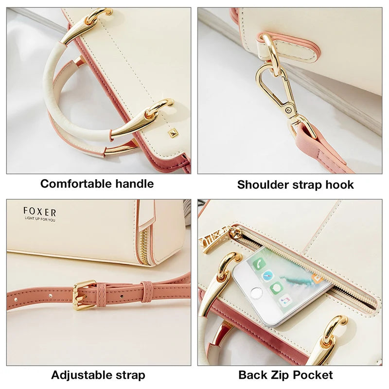 FOXER Split Leather Women's Shoulder Bag Elegant Handbag 2026 New Female Large Tote Bag Luxury Design Crossbody Purse