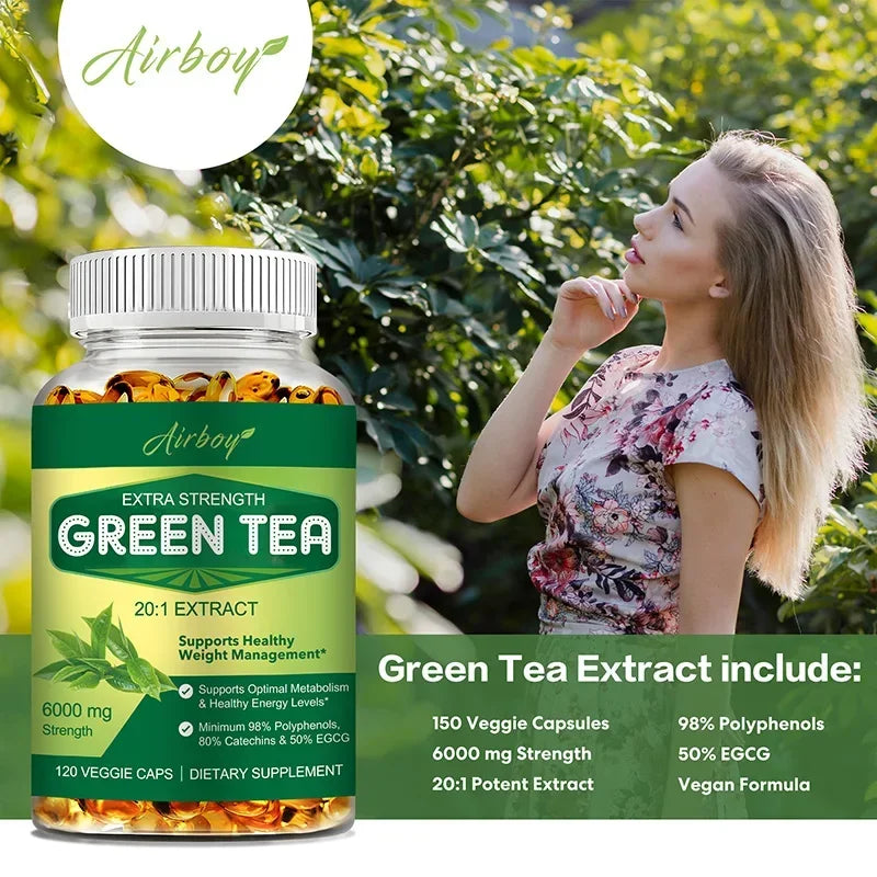 Green Tea Capsules - Promote Metabolism, Efficient Absorption, Healthy Weight Management, Suppress Appetite, Anti-oxidation Vega