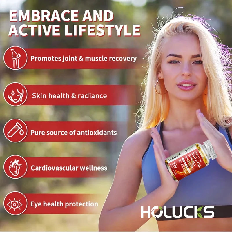 Antarctic Krill Oil Supplement Capsules, with Omega 3,EPA, DHA, Supports Brain & Heart Health, Strong Bone, Joint, Boost Immune