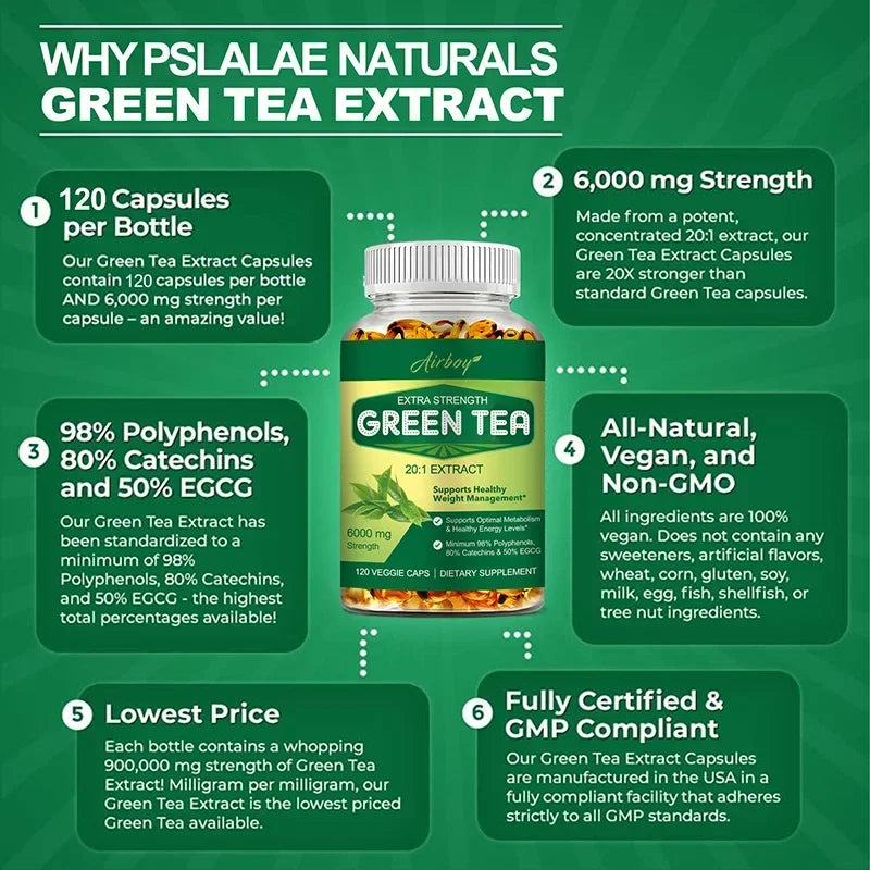 Green Tea Capsules - Promote Metabolism, Efficient Absorption, Healthy Weight Management, Suppress Appetite, Anti-oxidation Vega